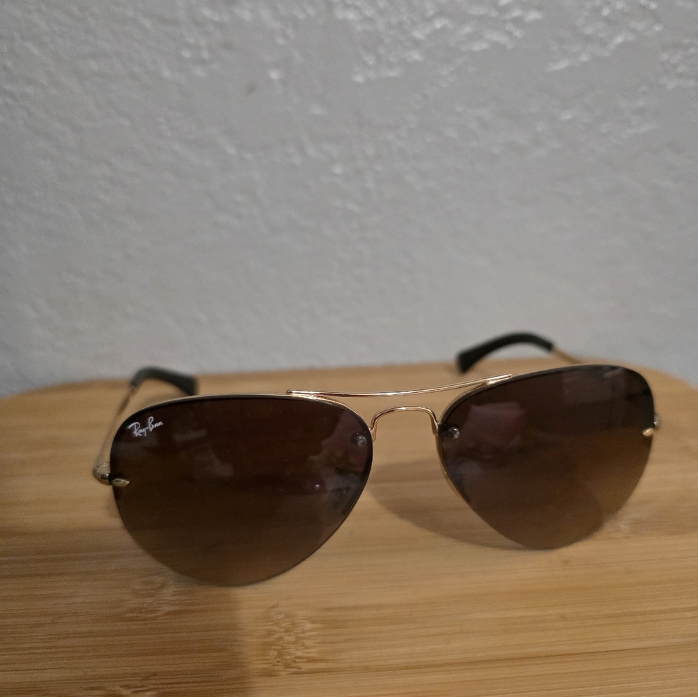 Ray-Ban Gold and Brown Aviator Sunglasses